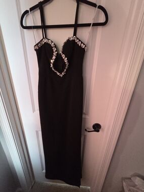 Lulus Black Embellished Strap Dress High Side Slit